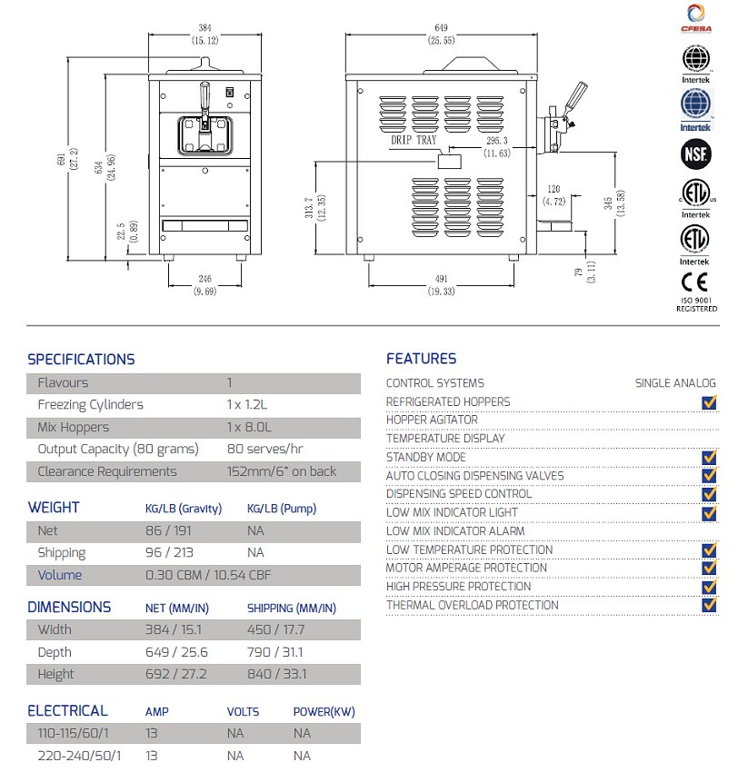 Blue Ice T5 Soft Serve Single Flavour Ice Cream Machine